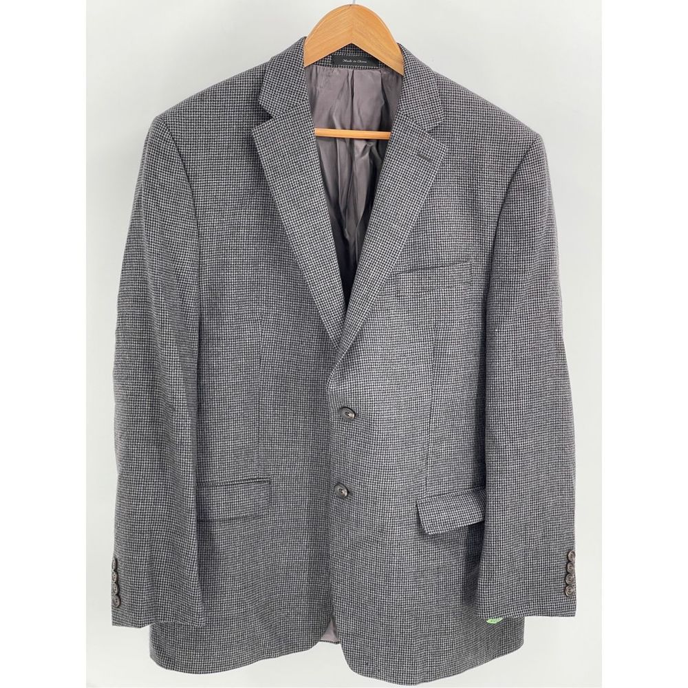 Lauren Ralph Lauren Blazer Sport Coat Men's 42 R Houndstooth Wool Black Gray‎